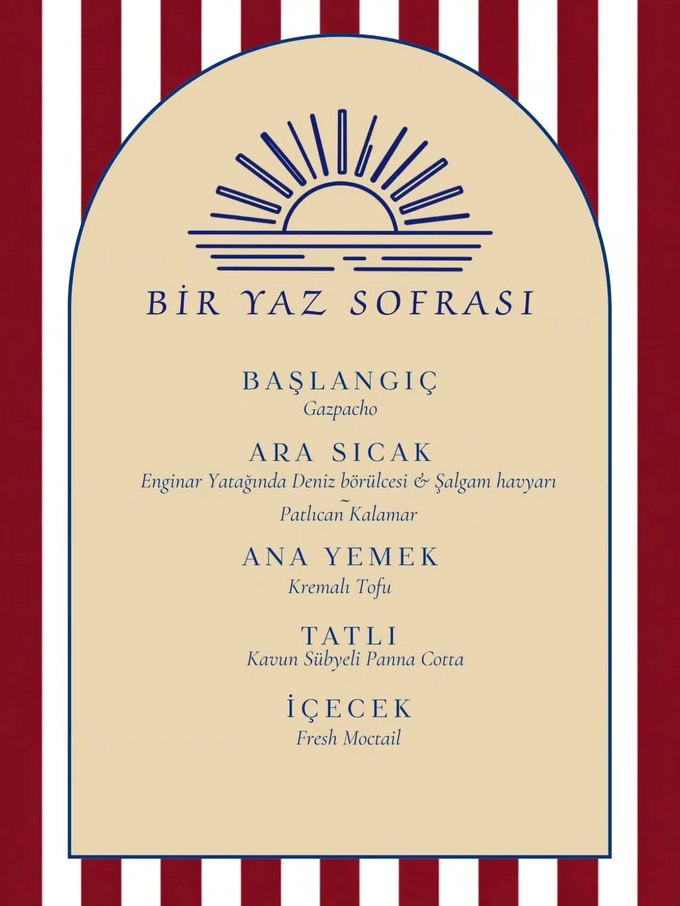 Bir Yaz Sofrası menü kartı
