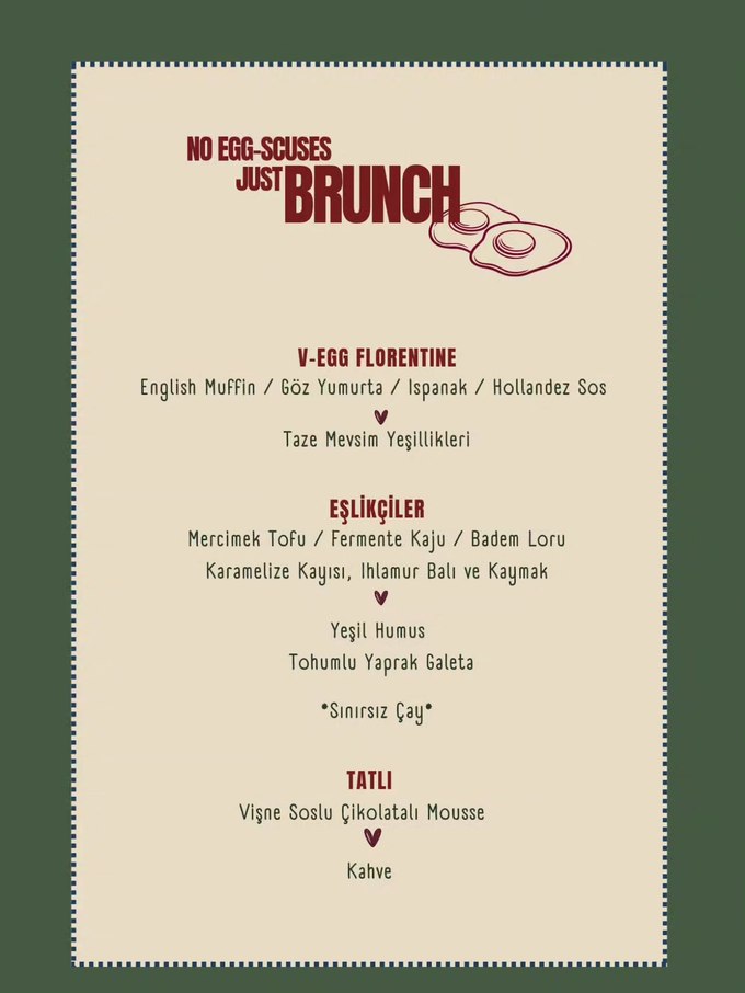 No Egg-scuses, Just Brunch menü kartı